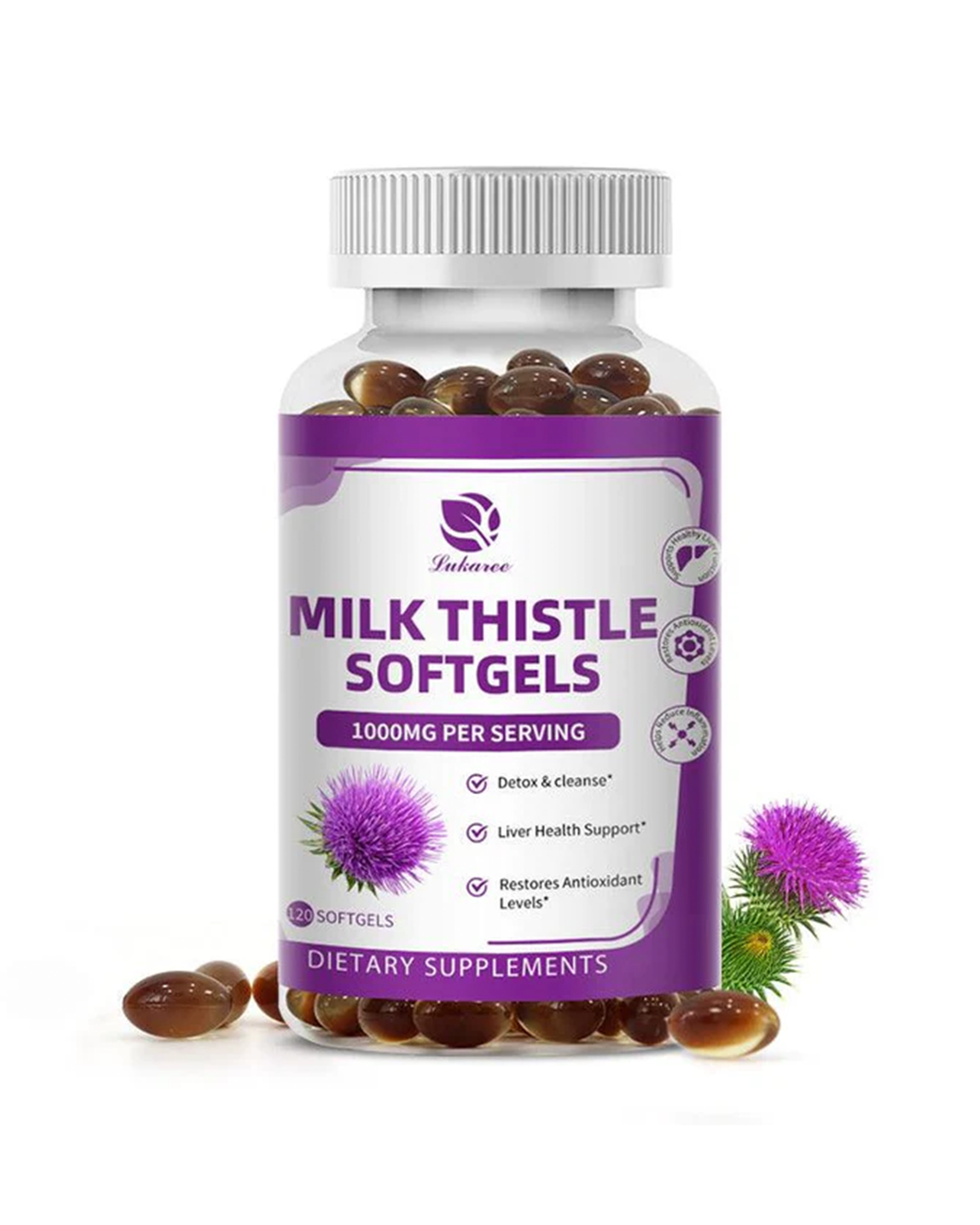 Milk Thistle Silymarin 4:1 Extract – 1000mg Herbal Liver Support Supplement with Natural Antioxidants – 60 Capsules