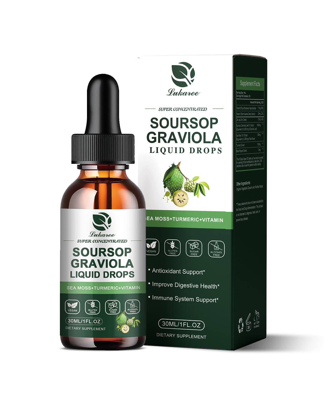 Soursop Graviola Extract Liquid Drop Plus Pure Botanical Sea Moss for Cell Support & Regeneration, Immunity, Liver, Sleep & Antioxidant - Soursop Bitters Liquid, 1 Fl Oz