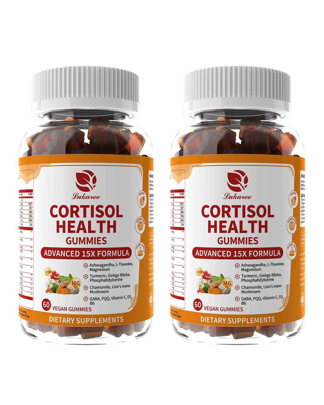 Lukaree 15-in-1 Cortisol Calm Gummies – Stress, Mood & Sleep Support | Vegan & Sugar-Free (60 Gummies)