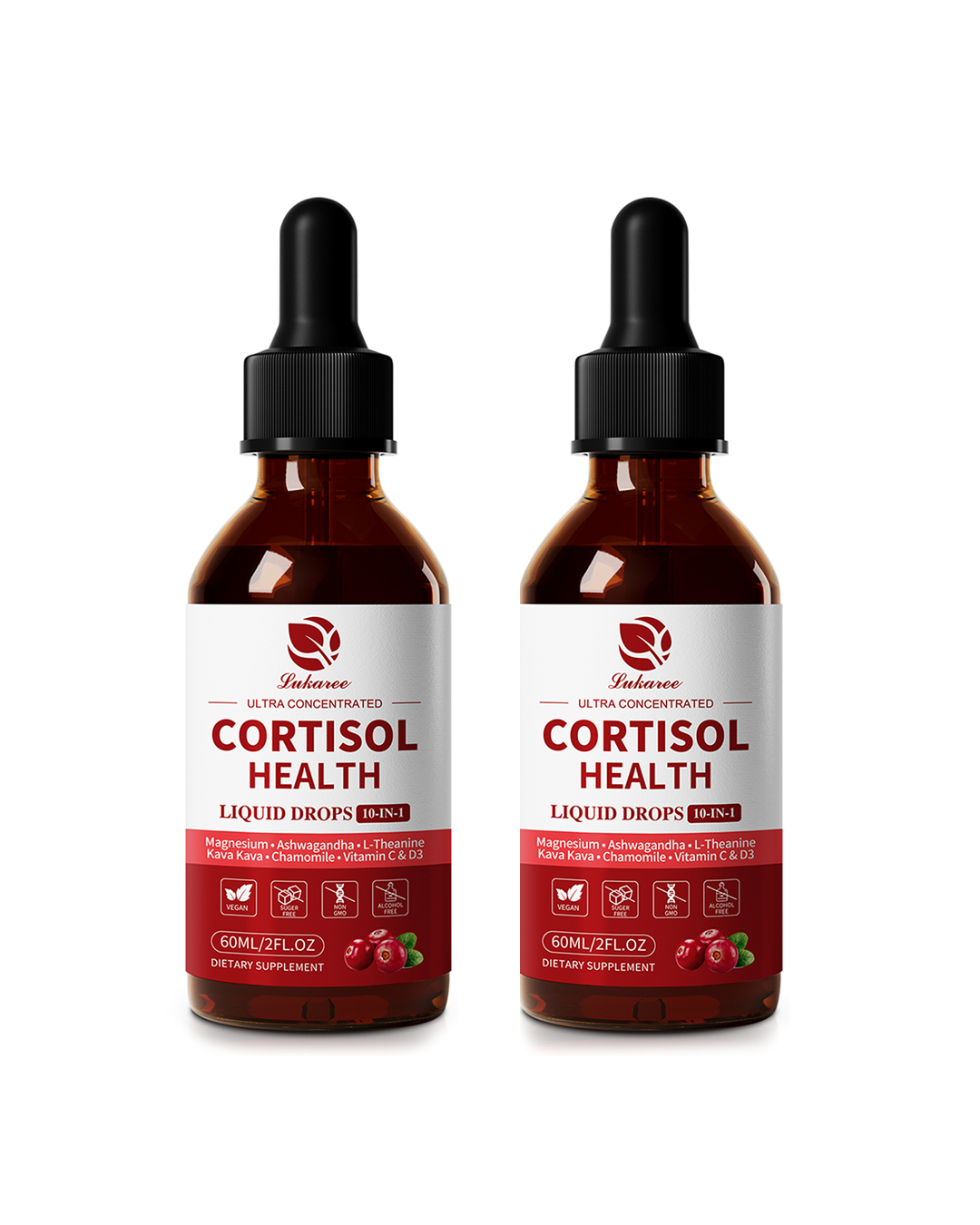 Cortisol Supplement Liquid Drops – 10-in-1 Hormone Balance Support for Women | Stress Relief, Mood & Sleep Support | Fast-Absorbing Cranberry Flavor, 2 FL.OZ