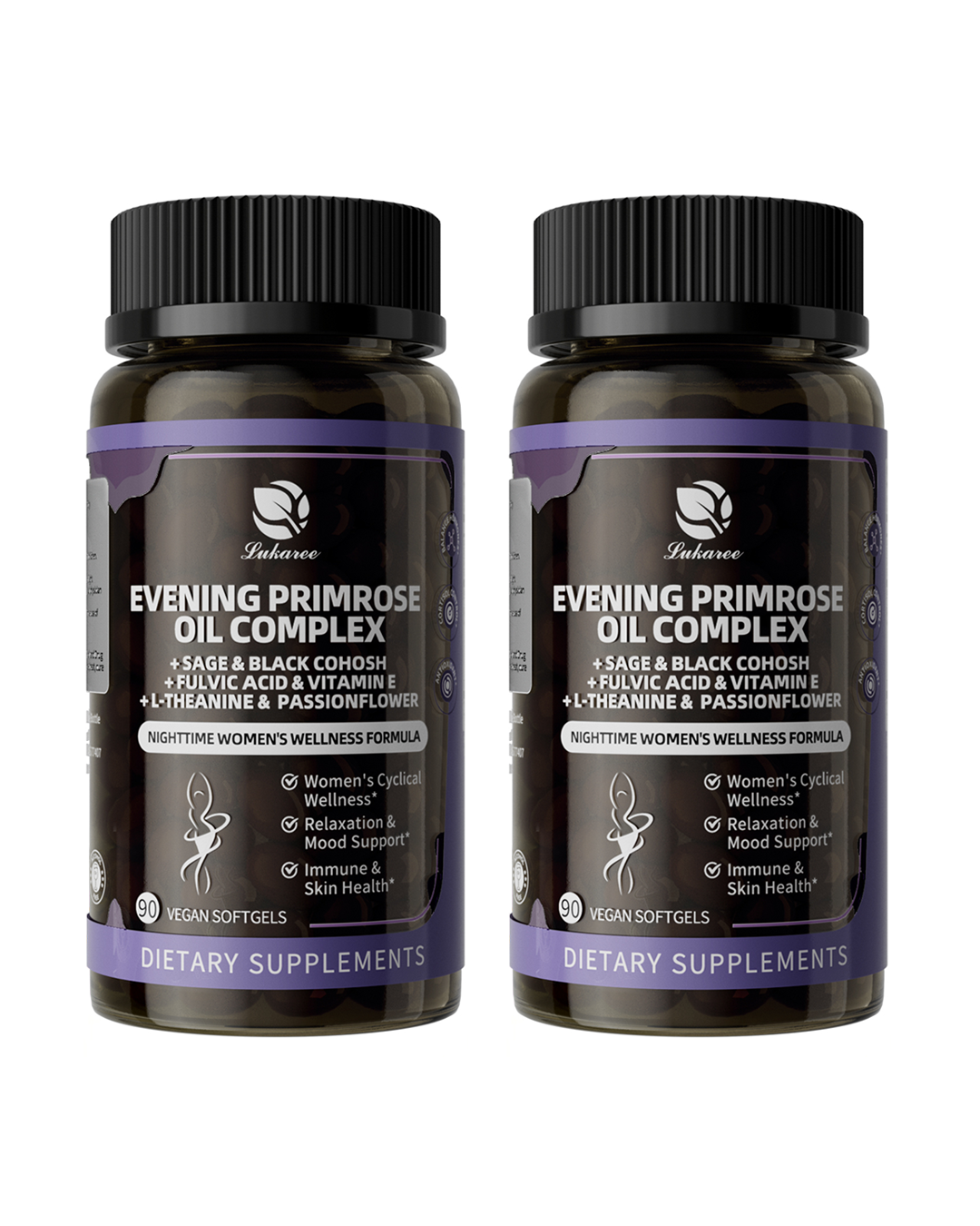 Evening Primrose Oil Complex for Women, Cold-Pressed EPO with 10% GLA, Sage, Fulvic Acid & L-Theanine – Hormonal, Skin, Mood & Immune Support – 90 Softgels（2-pack）