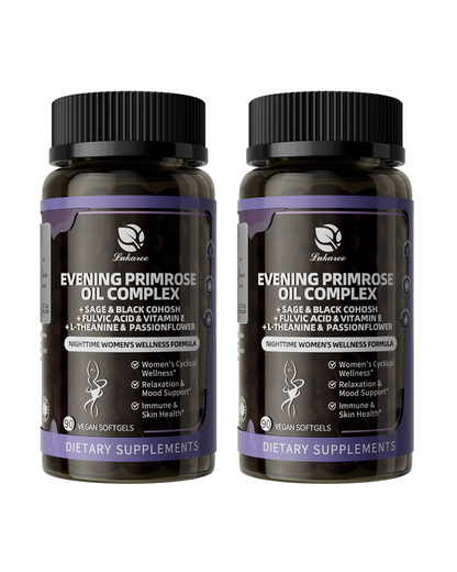 Evening Primrose Oil Complex for Women, Cold-Pressed EPO with 10% GLA, Sage, Fulvic Acid & L-Theanine – Hormonal, Skin, Mood & Immune Support – 90 Softgels（2-pack）