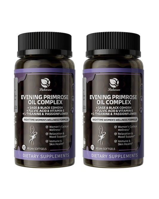 Evening Primrose Oil Complex for Women, Cold-Pressed EPO with 10% GLA, Sage, Fulvic Acid & L-Theanine – Hormonal, Skin, Mood & Immune Support – 90 Softgels（2-pack）