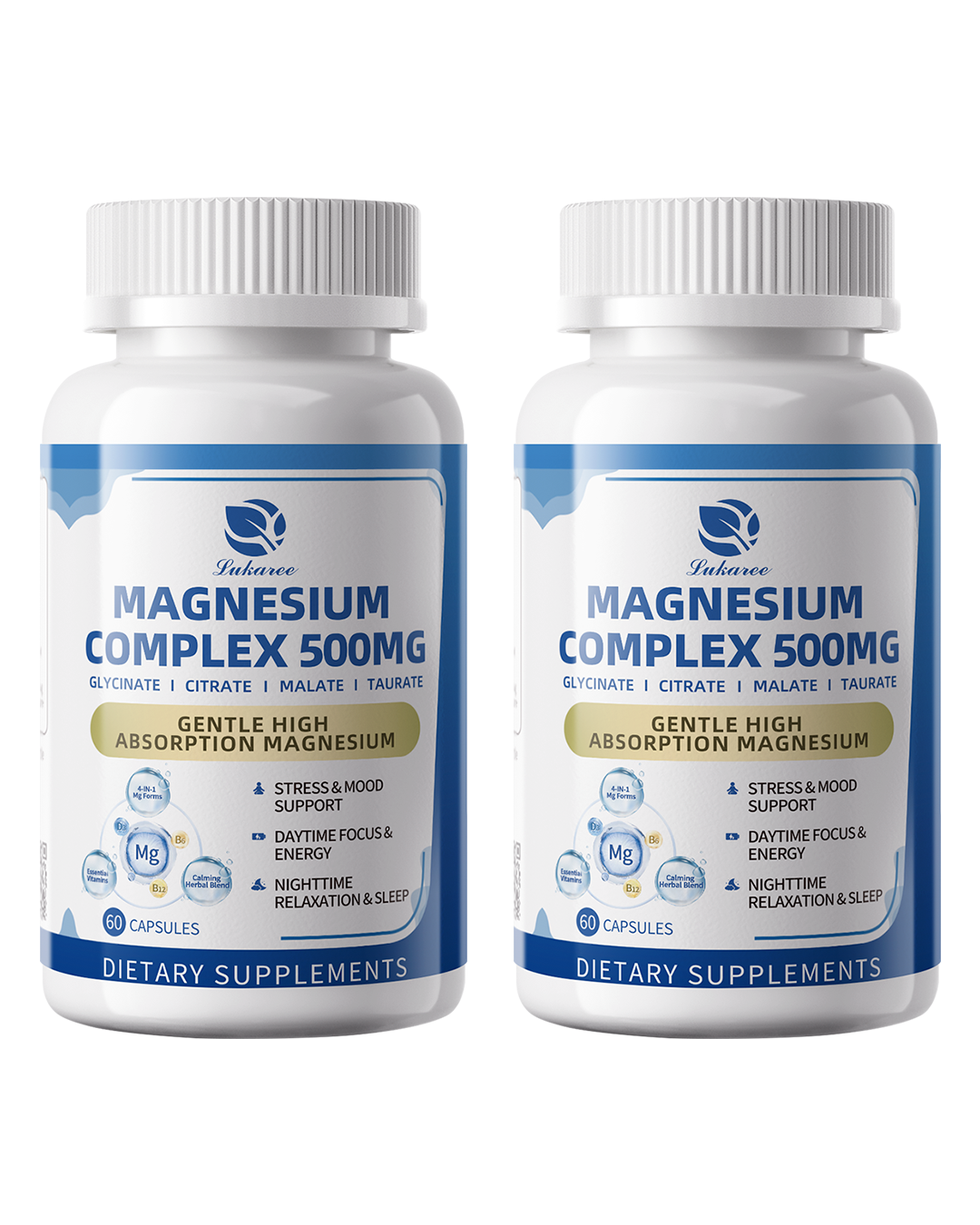 Magnesium Complex 500mg – 4-in-1 Glycinate, Citrate, Malate, Taurate | with D3, B6, B12 & Adaptogens for Sleep, Relaxation & Focus – 120 Capsules