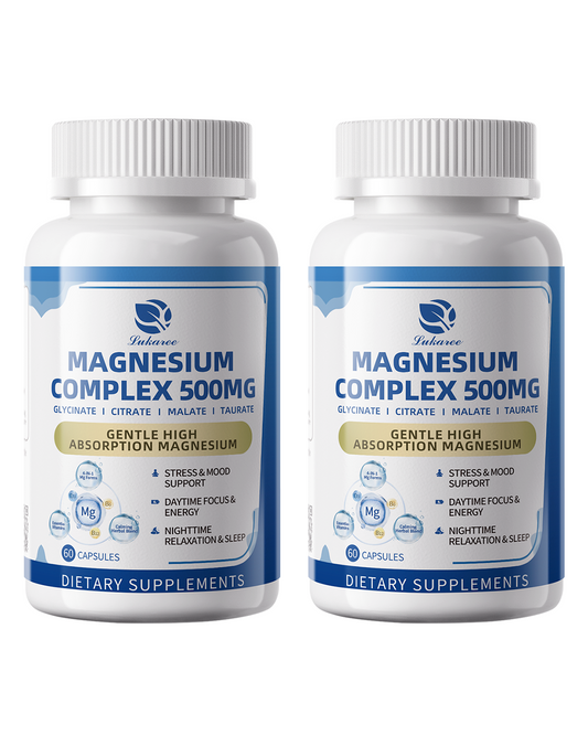 Magnesium Complex 500mg – 4-in-1 Glycinate, Citrate, Malate, Taurate | with D3, B6, B12 & Adaptogens for Sleep, Relaxation & Focus – 120 Capsules