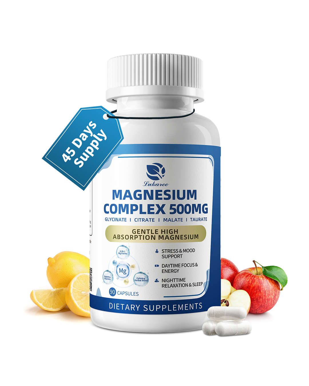Magnesium Complex 500mg – 4-in-1 Glycinate, Citrate, Malate, Taurate | with D3, B6, B12 & Adaptogens for Sleep, Relaxation & Focus – 120 Capsules