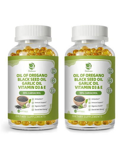 (2 Pack)Pure Oregano Oil Softgels, Oil of Oregano with Black Seed Oil, Garlic Oil, Vitamin D3 E for Immune Heart Digestive Support - Antioxidant Supplement Softgels for Bone Health & Energy Boost