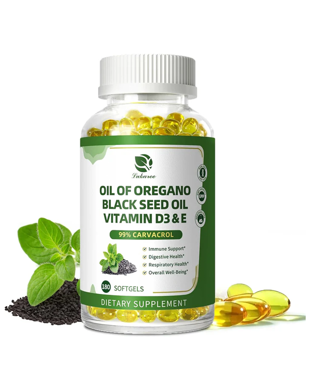 Oregano Oil Capsules – 99% Carvacrol, 5-in-1 with Black Seed Oil, Vitamins D3 & E, Black Pepper | Immune, Respiratory & Digestive Support | 180 Softgels