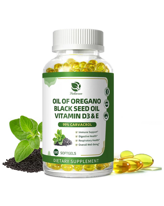 Oregano Oil Capsules – 99% Carvacrol, 5-in-1 with Black Seed Oil, Vitamins D3 & E, Black Pepper | Immune, Respiratory & Digestive Support | 180 Softgels