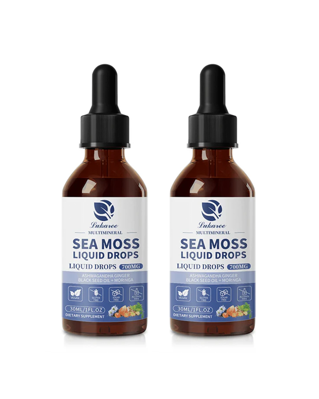 Sea Moss Liquid Drops – Irish Sea Moss with Ashwagandha, Moringa, Black Seed, Mullein Leaf, Chlorophyllin, Elderberry Extract | 2 Fl Oz