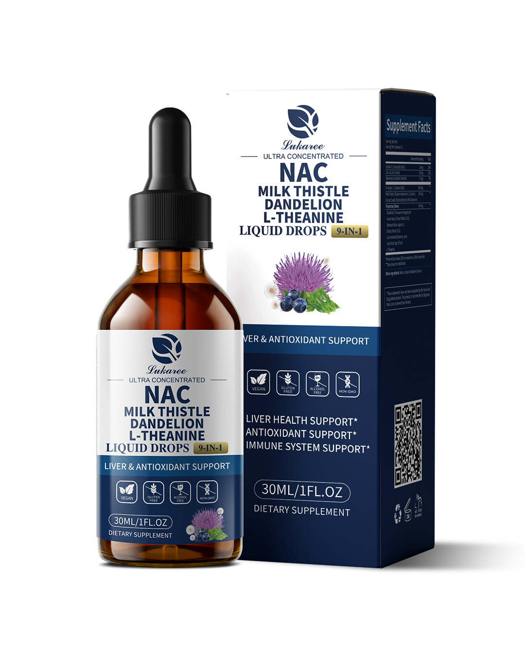 Lukaree Liposomal NAC Supplement – 700mg N-Acetylcysteine with Milk Thistle, L-Theanine & Beet Root | 9-in-1 Vegan Liver, Lung & Immune Support Drops – 2oz