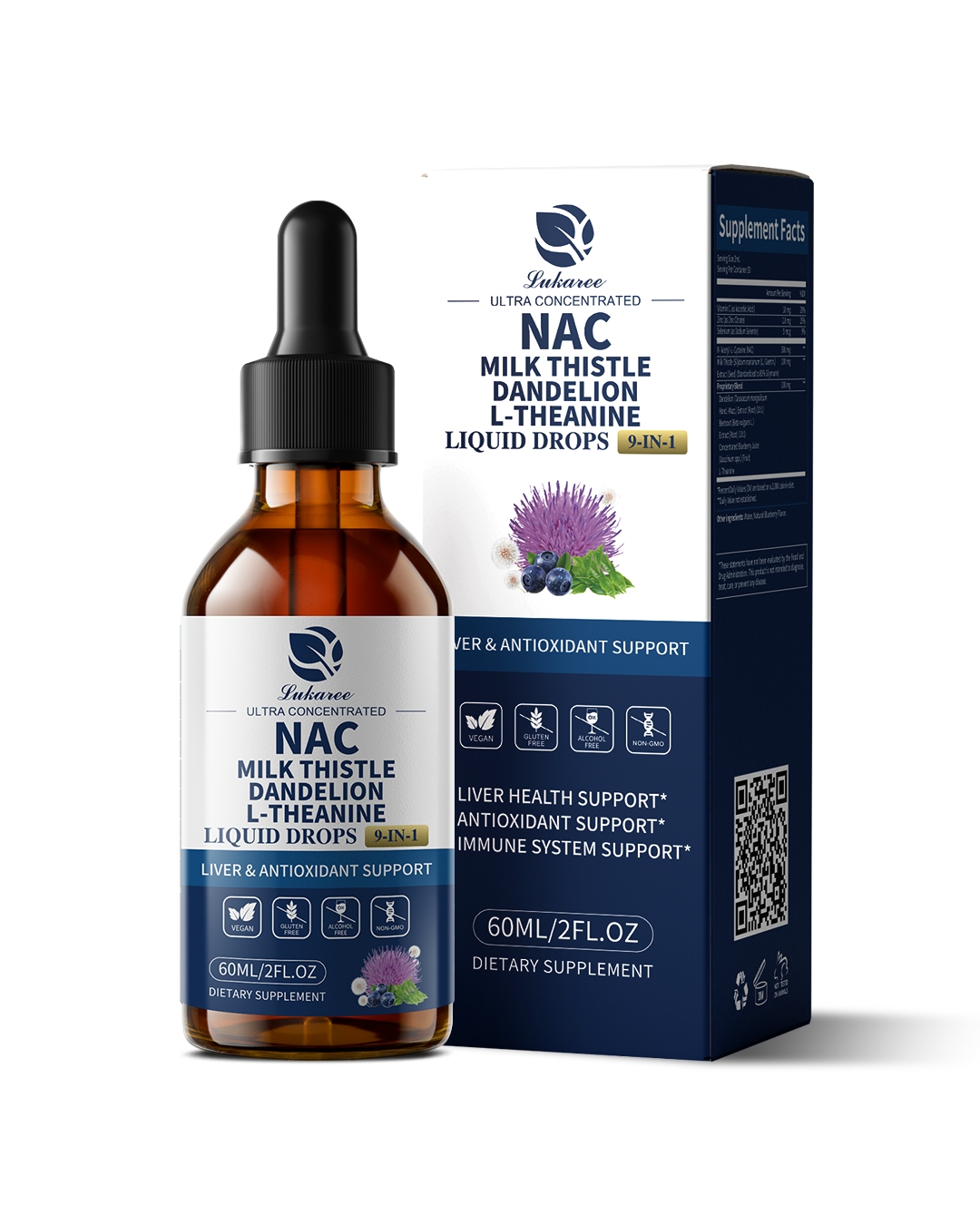 Lukaree Liposomal NAC Supplement N-Acetyl-L-Cysteine 600mg with Milk Thistle - NAC Amino Acid Drops w/Selenium for Liver & Kidney Support, Lung, Antioxidants & Immune Support- 2oz