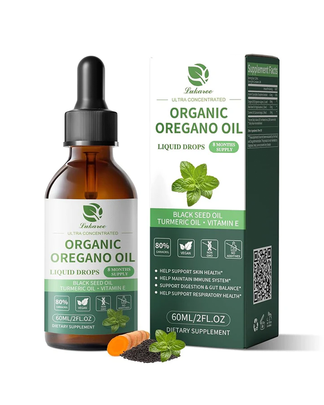 Organic Oregano Oil Drops 80% Carvacrol | With Black Seed Oil, Turmeric & Vitamin E - Immune, Respiratory, Digestive Support 2 Fl Oz