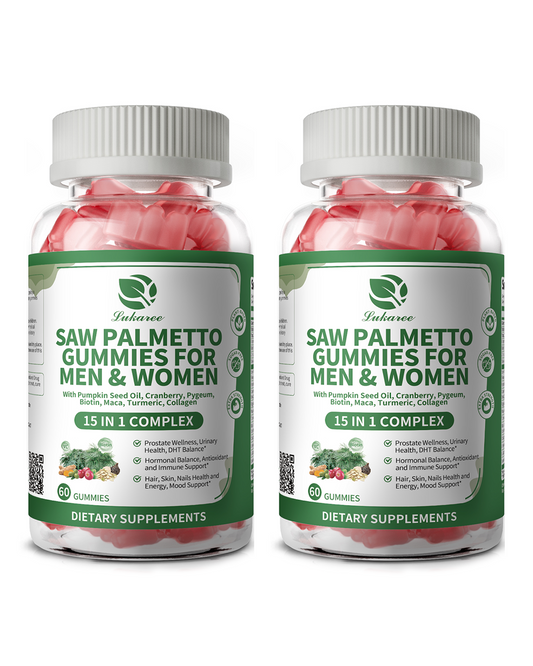 15 in 1 Saw Palmetto 500mg Extract Gummies 2-Pack, Prostate Health Supplements for Men, Unisex DHT Blocker, for Hair, Urinary Wellness, Hormonal, Energy Support