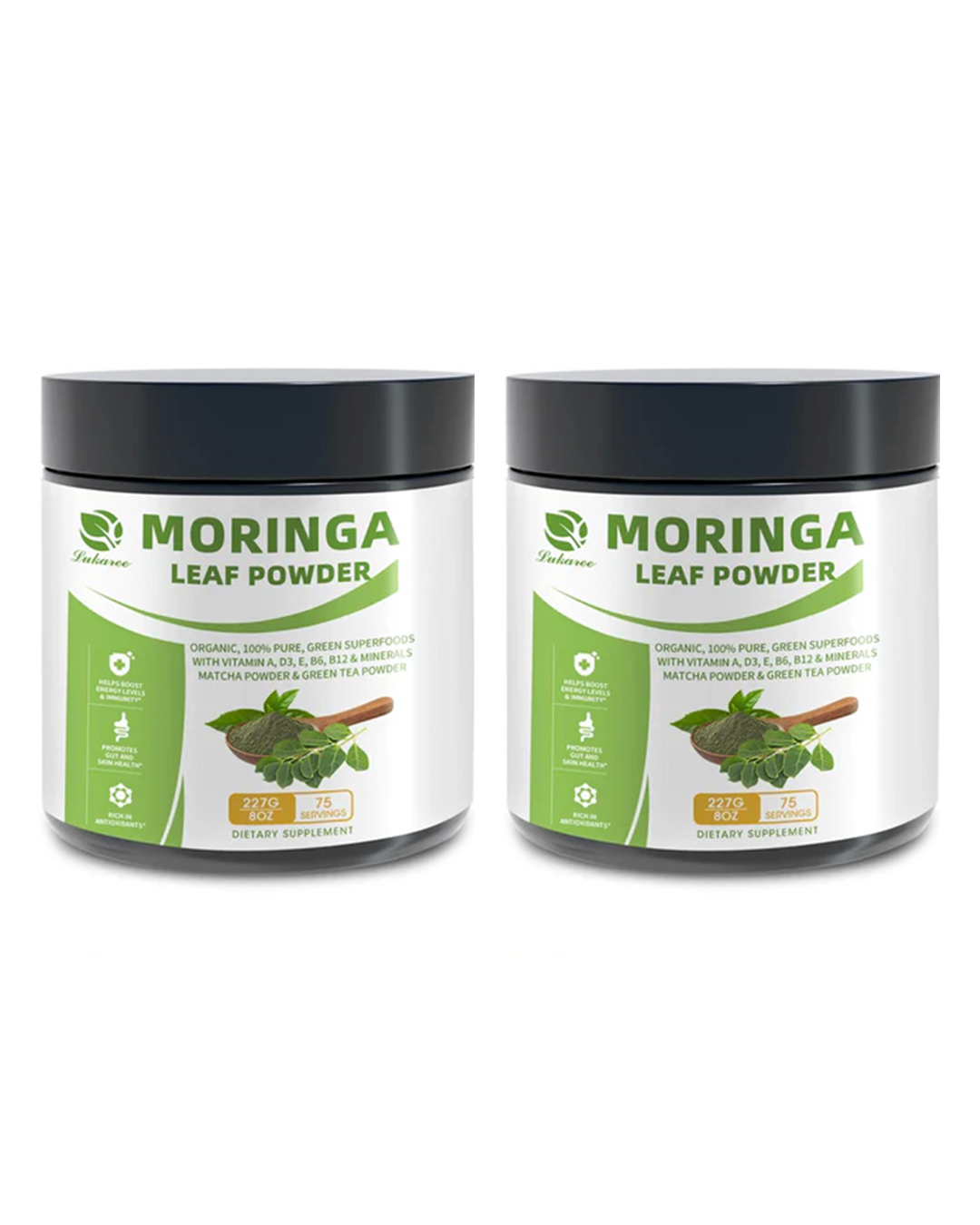 Organic Moringa Powder, Matcha Powder Green Tea Powder Resveratrol - Rich in Antioxidants and Vitamin A D3 E B6 B12, Digestive and Immune Support - Non-GMO, Vegan, 8 oz, 2 Pack