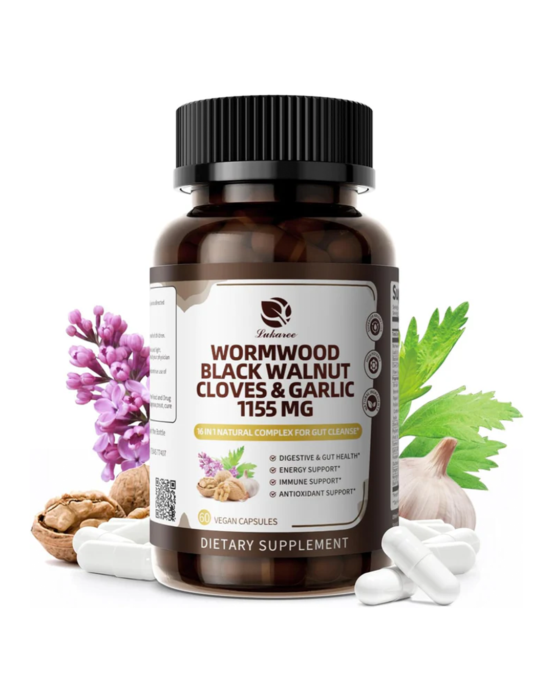 16-in-1 Wormwood Black Walnut Capsules with Clove Garlic Turmeric for Rapid Gut Cleanse & Digestive Health | Liposomal Delivery 98% Absorption