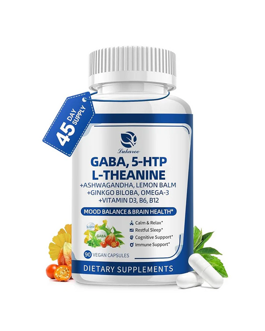 GABA Supplements 750mg with L-Theanine, 10 in 1 GABA Calm Capsules for Sleep, Relaxation, Focus, Mood Support, Cortisol Balance - 90CT