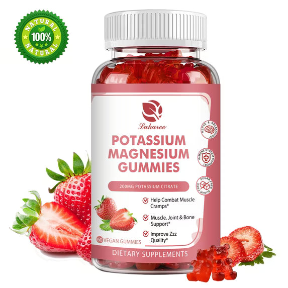 Potassium Magnesium Gummies - High Absorption Magnesium Glycinate 500mg & Potassium Citrate 200mg & Omega 3, B6, D3, K2 & Calcium - Chewable Gummy for Leg Cramps, Immunity & Energy - 60 Count