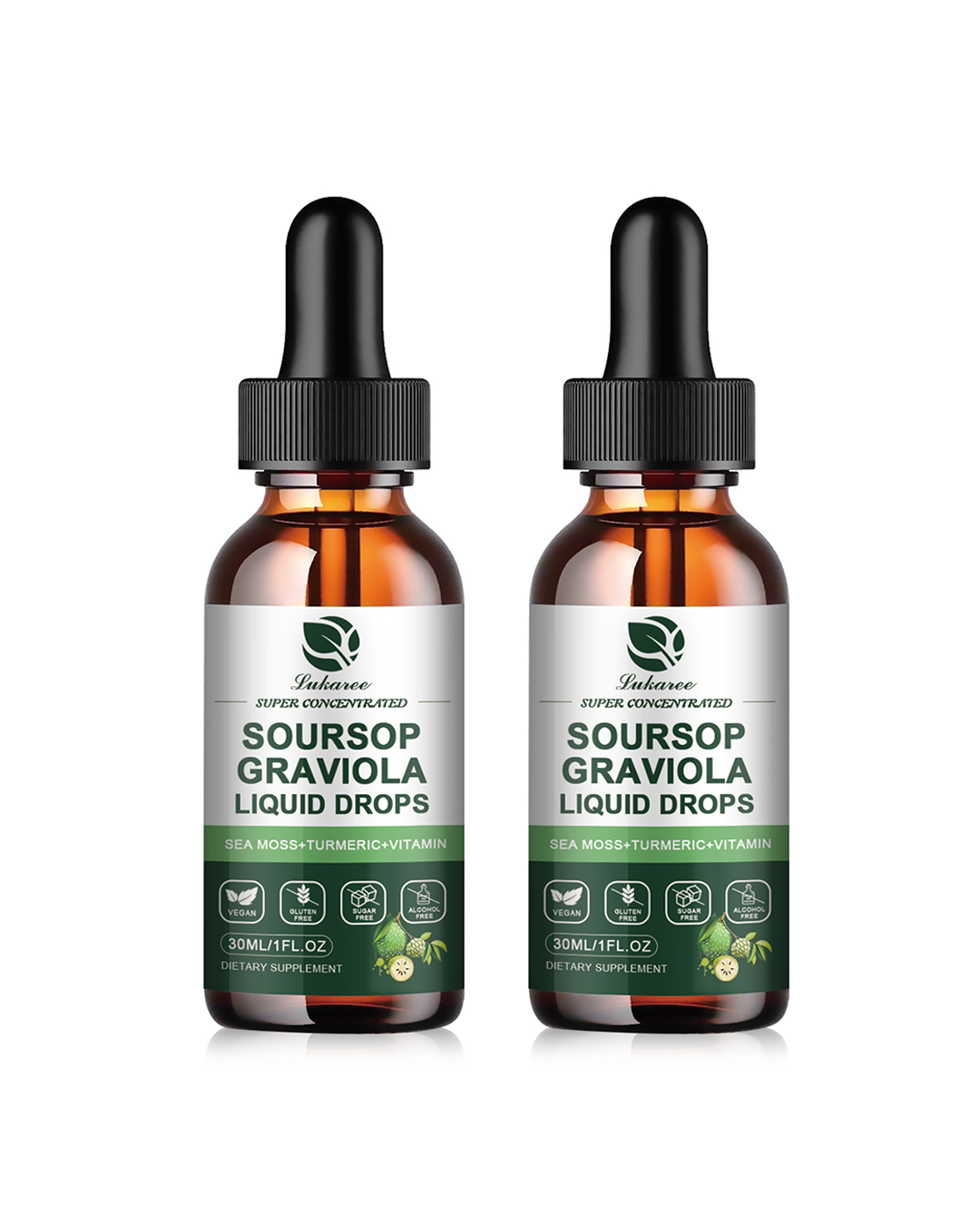 (2 Packs) Organic Soursop Graviola Extract Liquid Drop Plus Pure Botanical Sea Moss for Cell Support & Regeneration, Immunity, Liver, Sleep & Antioxidant - 7-in-1 Soursop Bitters Liquid, 1 Fl Oz