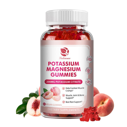Potassium Magnesium Gummies - High Absorption Magnesium Glycinate 500mg & Potassium Citrate 200mg Plus Omega 3, B6, D3, K2 & Calcium - Chewable Gummy for Leg Cramps, Immunity & Energy - 60 Count
