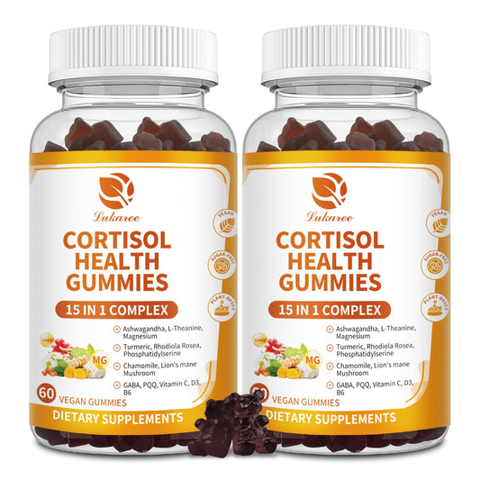 15-in-1 Cortisol Supplements for Women & Men, Calm Cortisol Gummies with Ashwagandha, Magnesium, L-theanine, GABA, Phosphatidylserine, Vitamin C, D3, B6 for Mood, Sleep, Focus Support - Vegan, 2 Pack