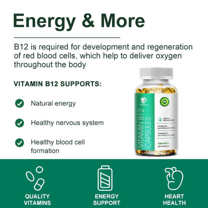 Vitamin B12 Capsule 5000 mg Methyl B12 Supports Healthy Mood, Energy, Heart & Eye Brain & GI Tract Health