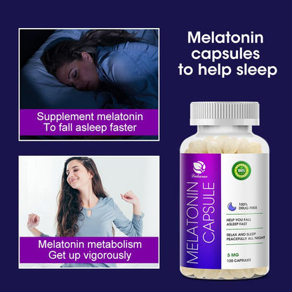 Melatonin Capsules 5G 100% Drug Free Sleep Aid, Dietary Supplement, Promotes Relaxation and Sleep