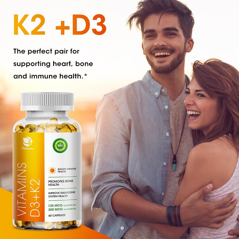 Vitamin D3K2 Capsules with 5000IU D3 & 200mcg K2(MK-7) Supports Healthy Heart & Blood Circulation Promotes Bone Teeth Health Assists lmmune System Function