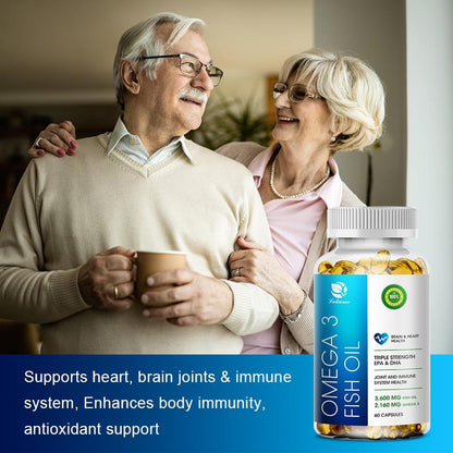 Triple Strength Deep Sea Oil Omega 3 Supplement, Fish Oil 3600mg EPA And DHA for Supports Heart Brain Health Antioxidant Improve concentration