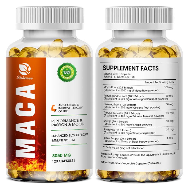 7 in1 Organic Maca Root Powder Capsules with Peruvian Maca Root Extract, Ashwagandha and More Equivalent 8050mg - Natural Energy, For Men and Women, Reproductive Health