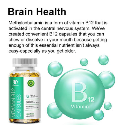 Vitamin B12 Capsule 5000 mg Methyl B12 Supports Healthy Mood, Energy, Heart & Eye Brain & GI Tract Health