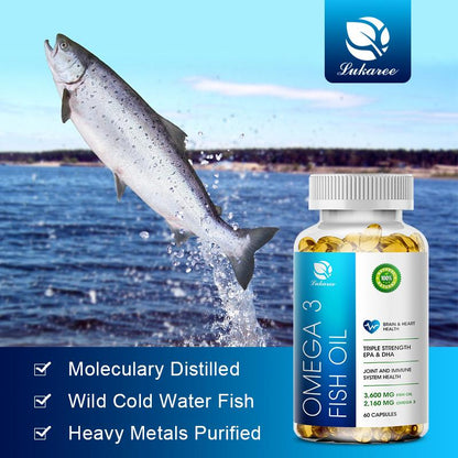 Triple Strength Deep Sea Oil Omega 3 Supplement, Fish Oil 3600mg EPA And DHA for Supports Heart Brain Health Antioxidant Improve concentration