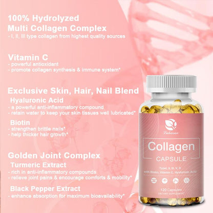 Hydrolyzed Collagen Capsules Support Skin&Joint& Hair & Nails Health Anti-aging Nutritional Supplements For Women