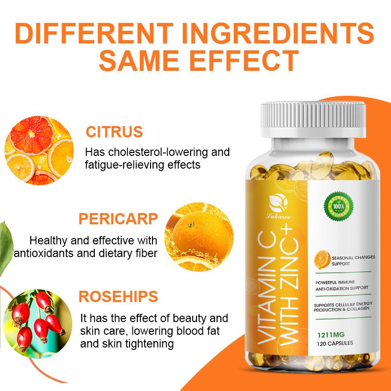 LUKAREE High Dose Extra Strength 1200mg Vitamin C + Zinc Complex for Immune Support Health and Powerful Antioxidant