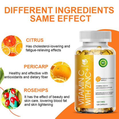 LUKAREE High Dose Extra Strength 1200mg Vitamin C + Zinc Complex for Immune Support Health and Powerful Antioxidant