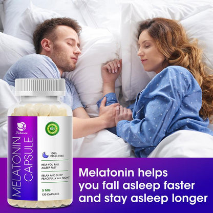 Melatonin Capsules 5G 100% Drug Free Sleep Aid, Dietary Supplement, Promotes Relaxation and Sleep