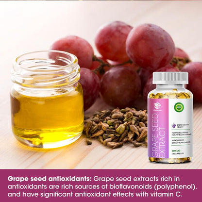 Grape Seed Extract Capsules 200mg with Vitamin C & Iron Anti-oxidation & Anti-aging, Whitening and Freckle Removal, Enhancing Immunity, Anti-allergic