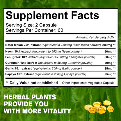 LUKAREE Nature Bitter Melon Extract Capsule Regulate Blood Vessels Lower Blood Sugar Plant-insulin Slimming Help Health