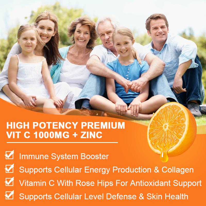 LUKAREE High Dose Extra Strength 1200mg Vitamin C + Zinc Complex for Immune Support Health and Powerful Antioxidant