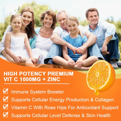 LUKAREE High Dose Extra Strength 1200mg Vitamin C + Zinc Complex for Immune Support Health and Powerful Antioxidant