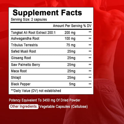Tongkat Ali Capsule with Maca Root & Saw Palmetto Berry Strength, Energy,Drive, & Reproductive Health for Men and Women