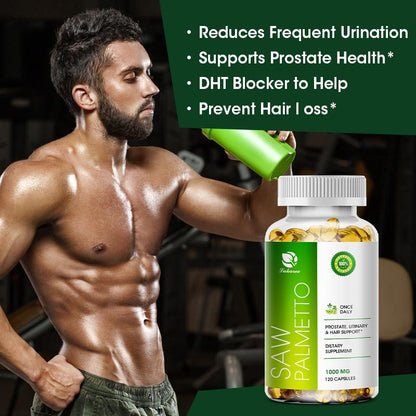 Saw Palmetto Capsules 1000 mg for Prostate Health Extend Puberty Reduce Baldness & Thinning Hair & Regulate Hormone Changes in the Body for Gentlemen Sex Capsule