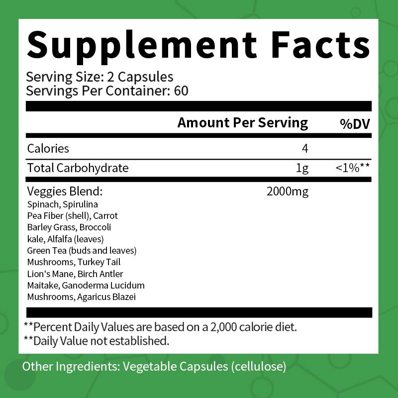 2000mg Organic Vegetable Mixture Pill Vitamin Capsules Supplement Supports