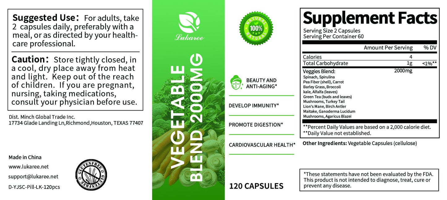 2000mg Organic Vegetable Mixture Pill Vitamin Capsules Supplement Supports