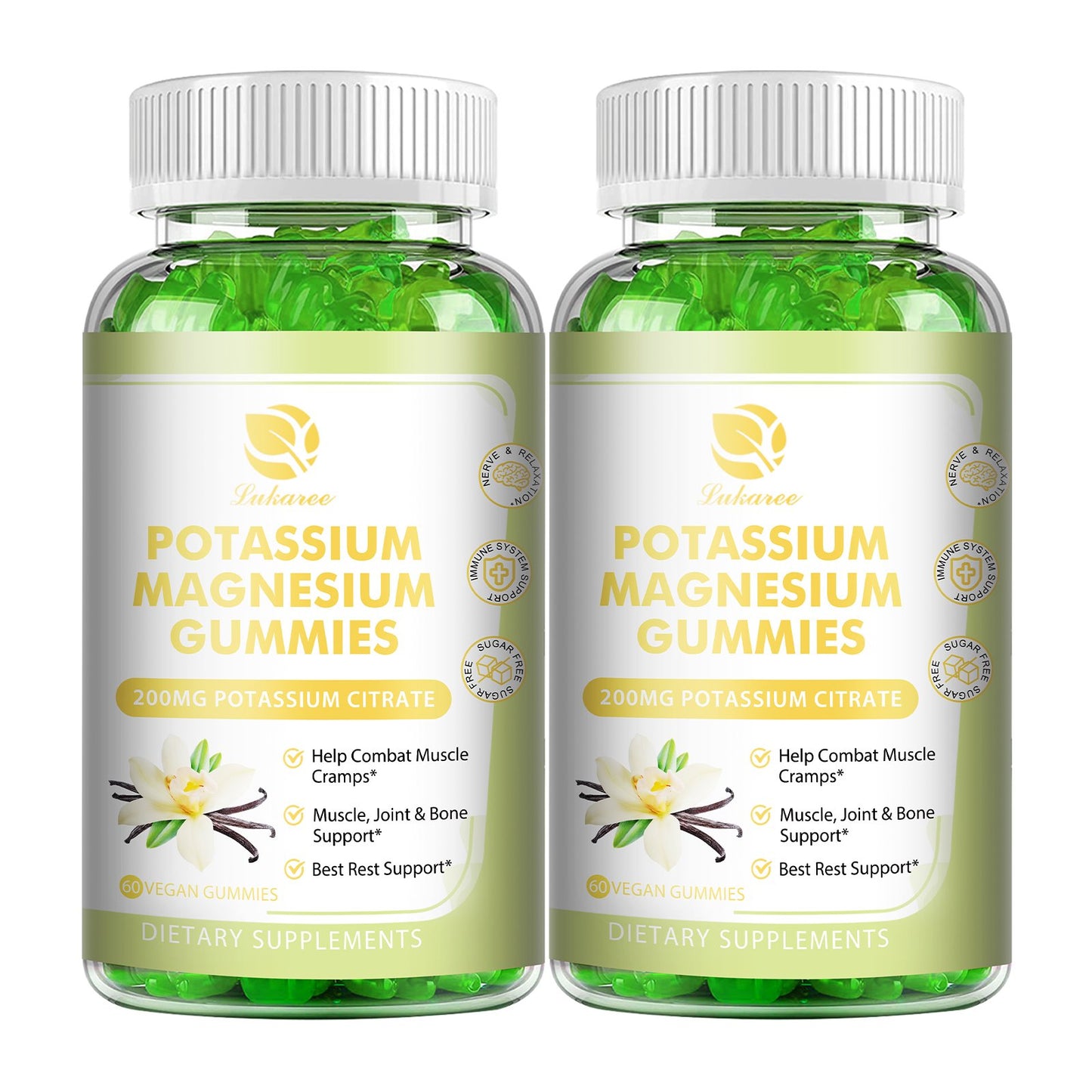 Magnesium Potassium Supplement Gummies - New Flavor Calm Magnesium Glycinate Gummies 500mg & Potassium Citrate 200mg Plus Omega 3, B6, D3, K2 & Calcium for Zzz, Leg Cramps & Muscle - 120 Gummies