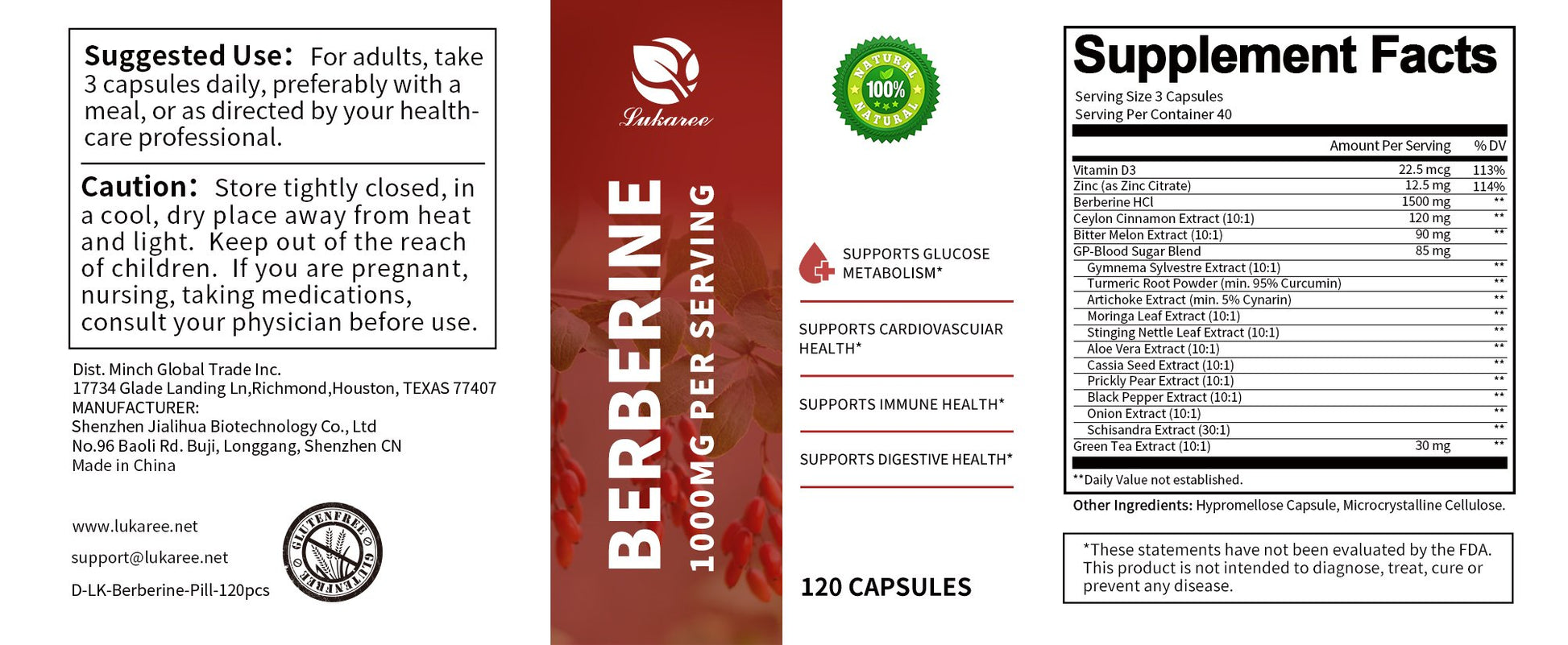 Lukaree Berberine Capsules 1000mg per serving