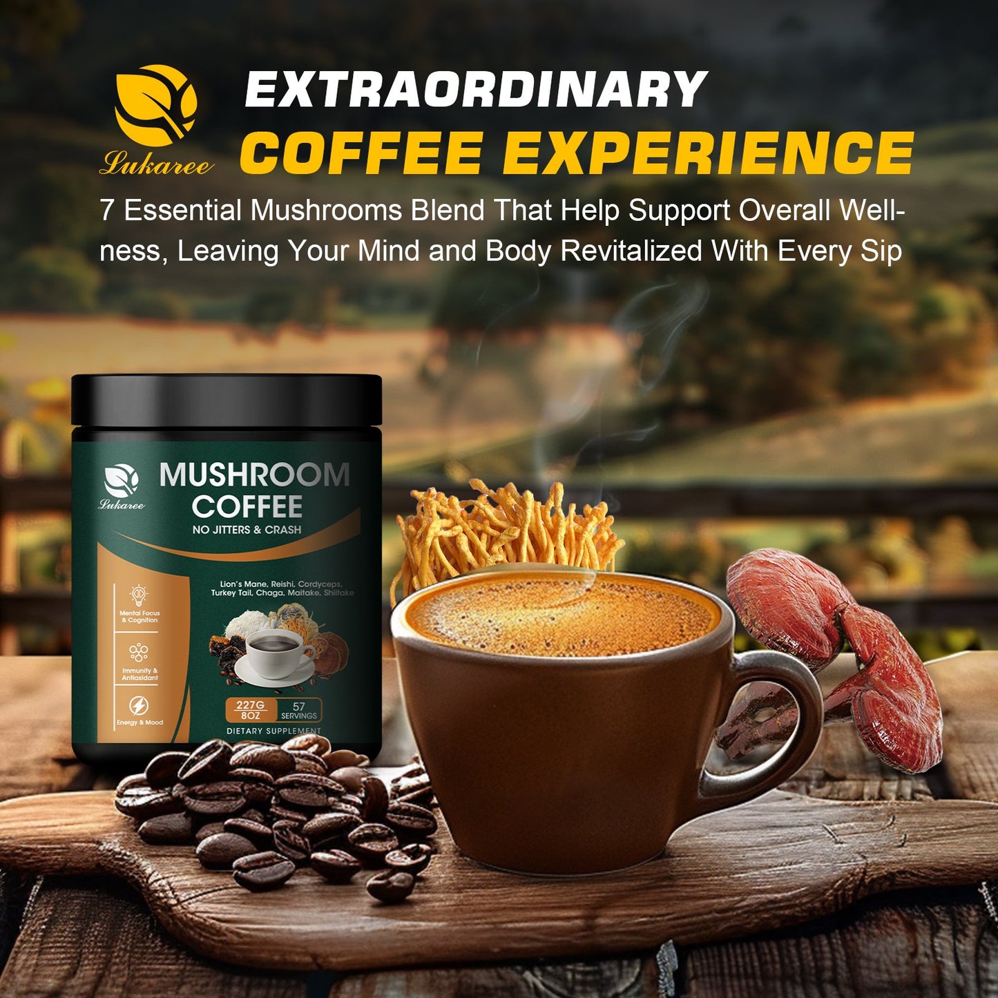Lukaree Mushroom Coffee 14 in 1 Instant Powder 227g