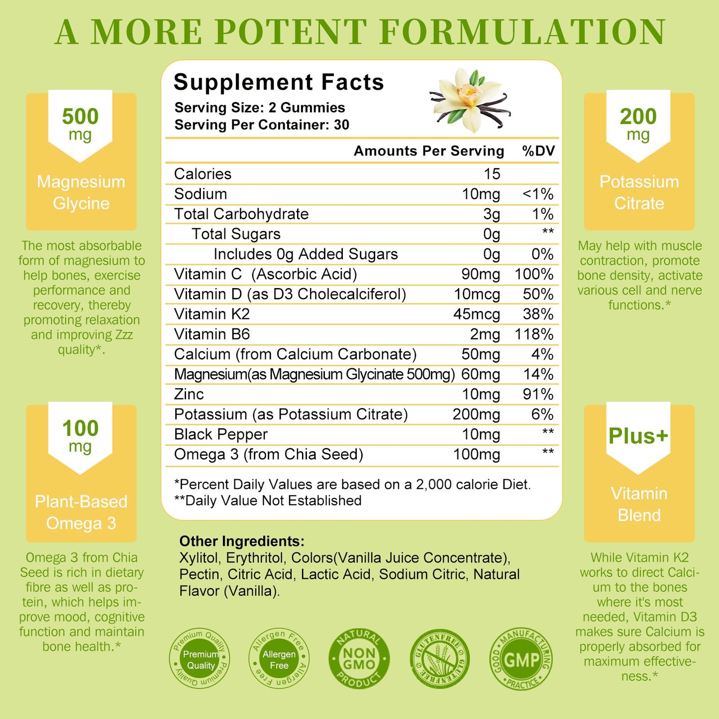 Magnesium Potassium Supplement Gummies - New Flavor Calm Magnesium Glycinate Gummies 500mg & Potassium Citrate 200mg Plus Omega 3, B6, D3, K2 & Calcium for Zzz, Leg Cramps & Muscle - 120 Gummies