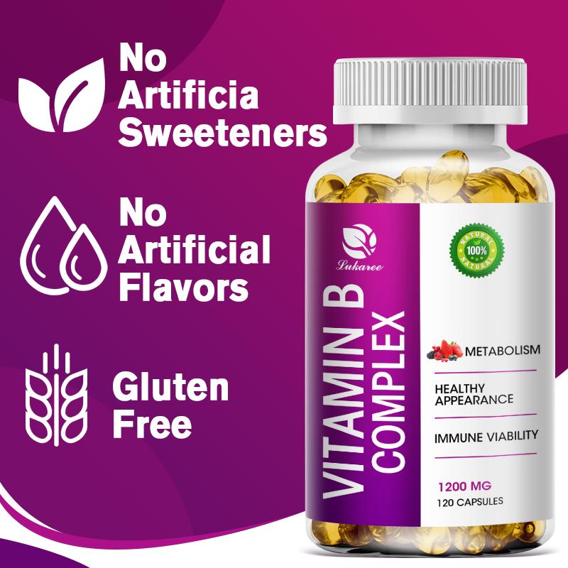 Vitamin B Complex Capsules All B Vitamin Including(B1, B2, B3, B5, B6,B12) for Reduce Stress, Energy and Healthy Immune System Vegan Supports