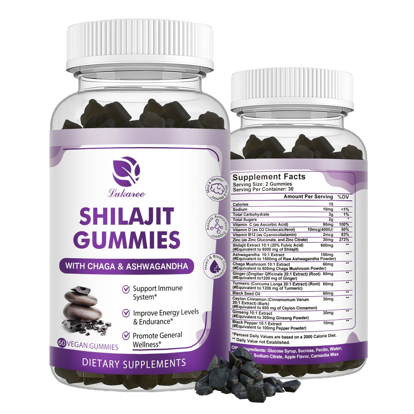 Shilajit Supplement Gummies with Black Seed Oil, Extra Strength Himalayan Resin Pure Organic 13-in-1 Complex Chewables - for Energy, Cognitive & Immunity Support - Shilajit for Men & Women